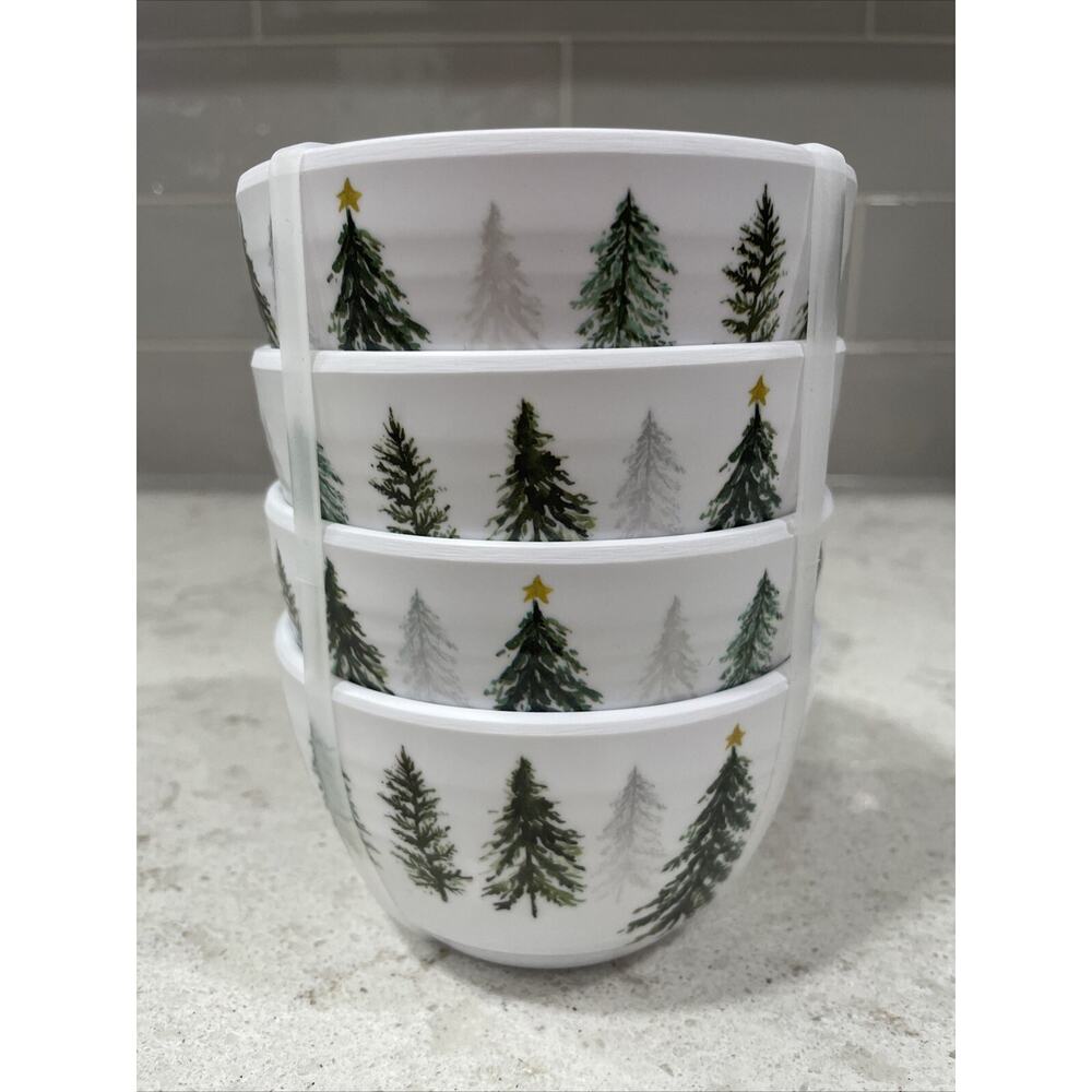 Set 4 PINE TREES Aspen Melamine Appetizer Snack Dip Serve Bowls Christmas Bowl